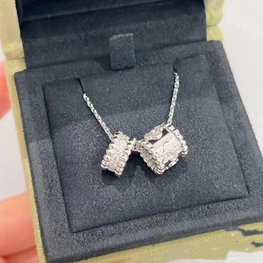 [WZQ]PERLEE DOUBLE PENDANT SILVER DIAMOND NECKLACE