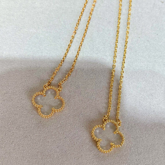 [WZQ]CLOVER ROCK CRYSTAL ROSE GOLD NECKLACE