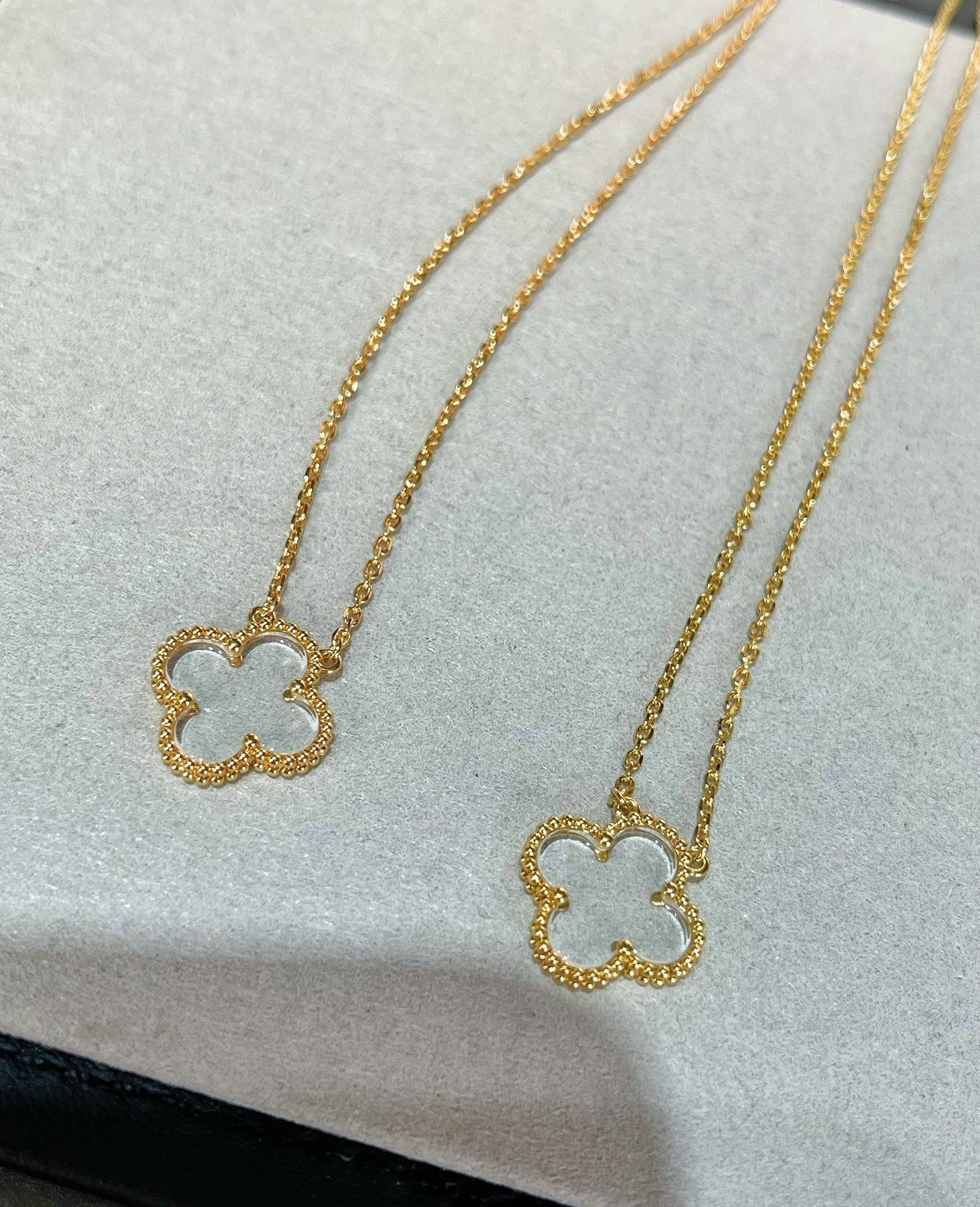 [WZQ]CLOVER ROCK CRYSTAL ROSE GOLD NECKLACE