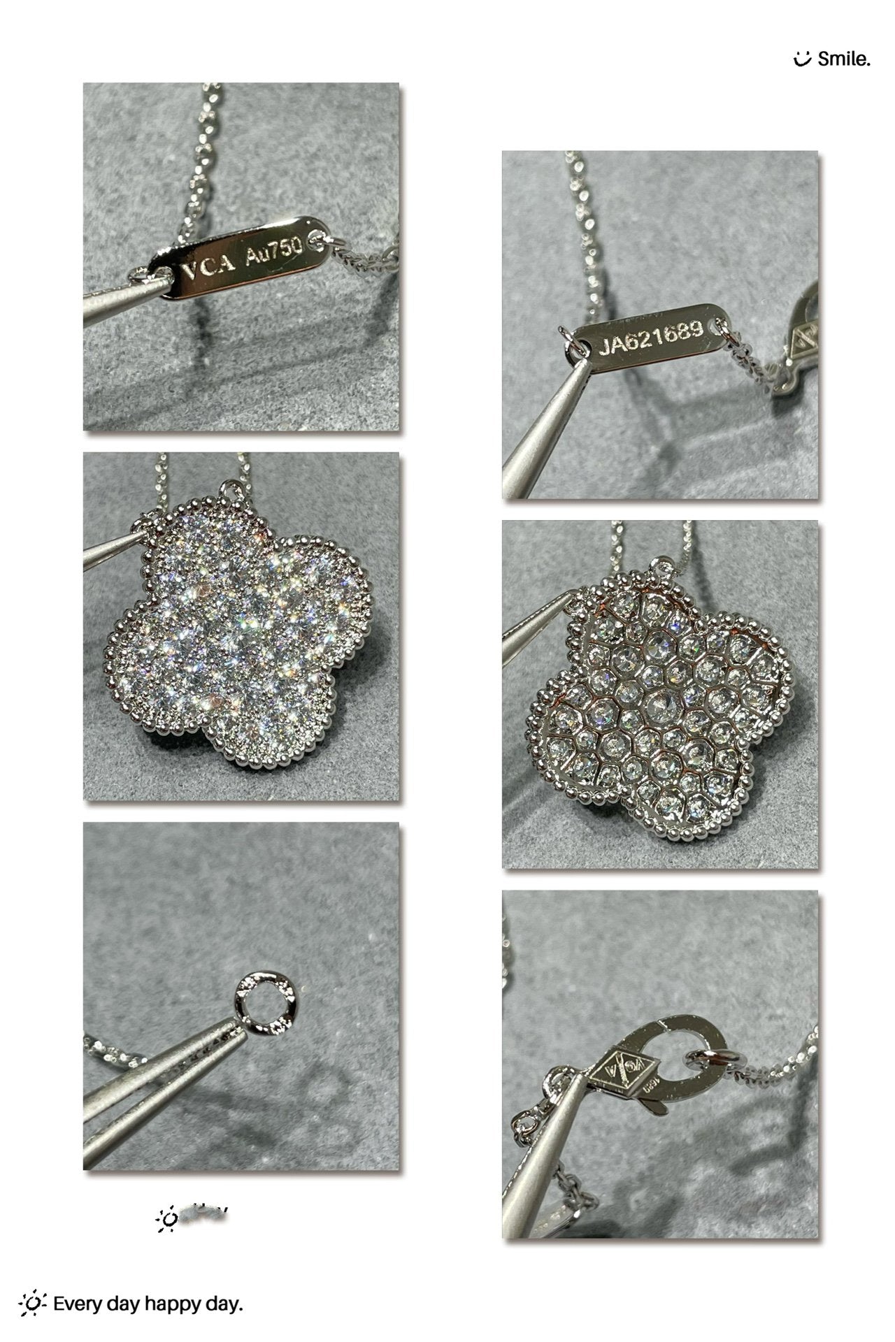 [WZQ]CLOVER 25MM LARGE PENDANT DIAMOND PAVED SILVER NECKLACE