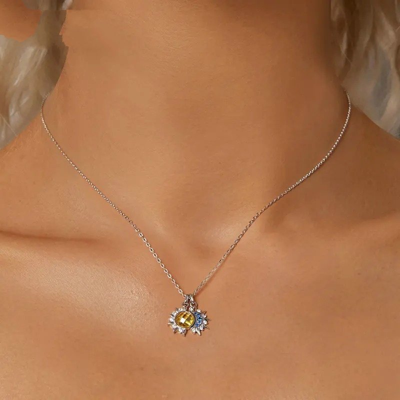 White Gold Plated Sun and Moon Necklace