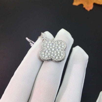 [WZQ]CLOVER 25MM SILVER FULL DIAMOND BIG CLOVER NECKLACE
