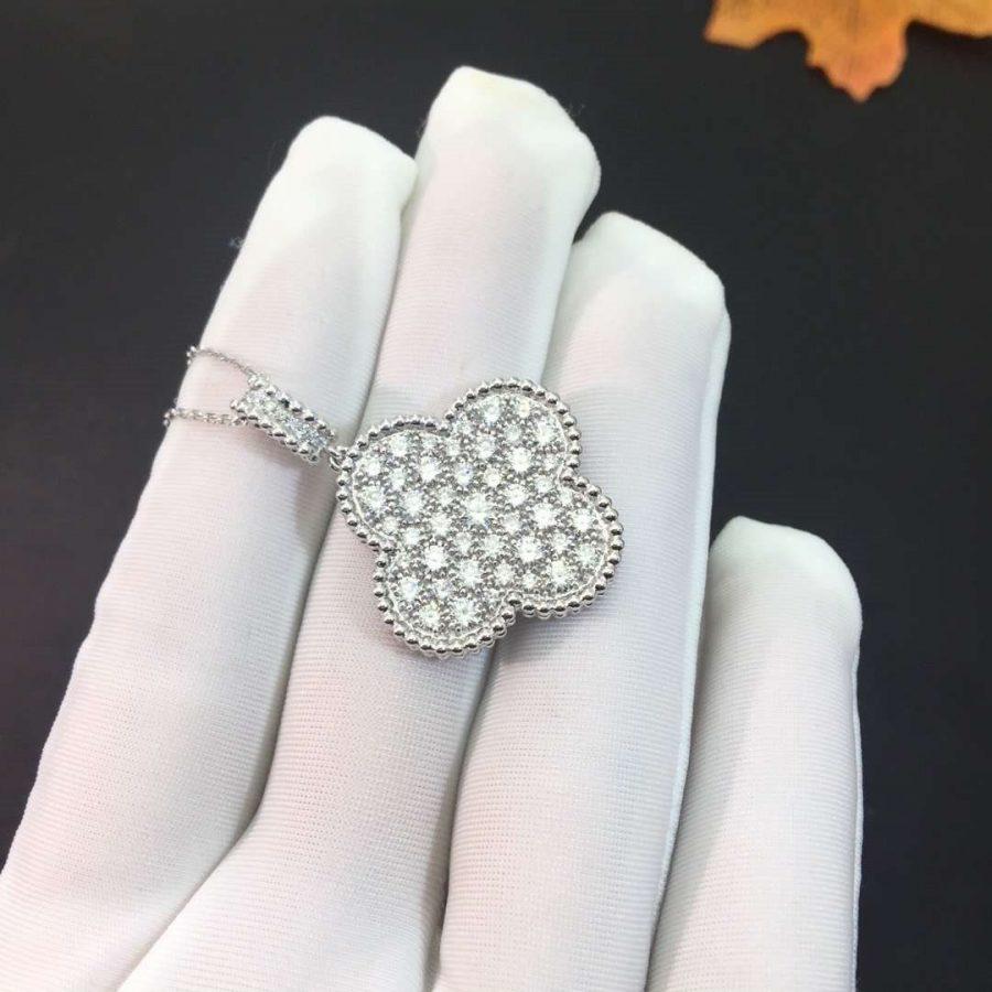 [WZQ]CLOVER 25MM SILVER FULL DIAMOND BIG CLOVER NECKLACE