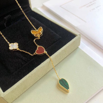 [WZQ]LUCKY SPRING 4 MOTIFS ROSE GOLD NECKLACE