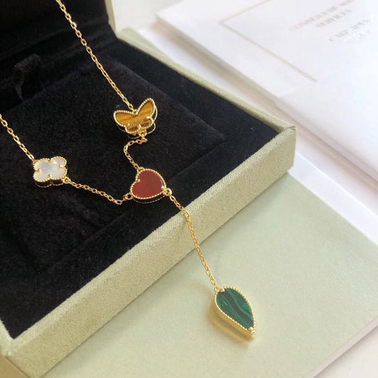 [WZQ]LUCKY SPRING 4 MOTIFS ROSE GOLD NECKLACE